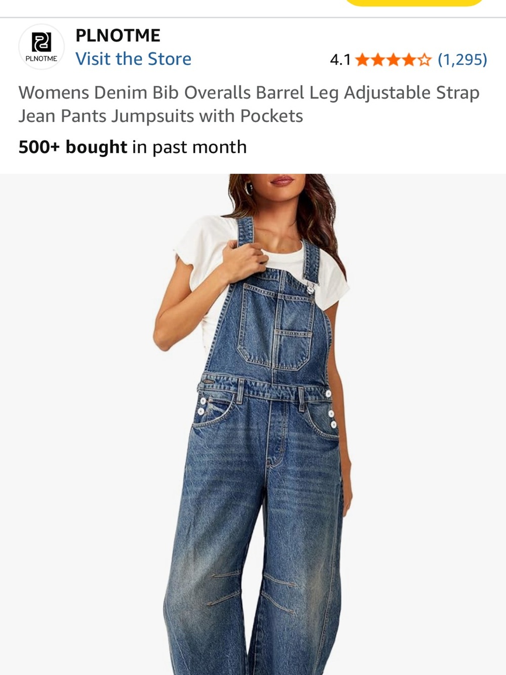 PLNOTME Barrel Leg Denim Overalls L Blue Adjustable Bib Wide Leg Pockets
